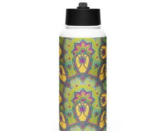Stainless steel water bottle with a straw lid - Festival Mandala