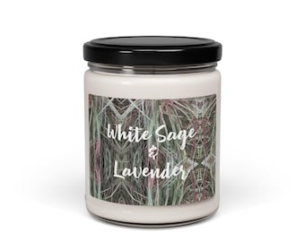 Scented Soy Candle -  "White Sage & Lavender" - Abstract Wild Grasses