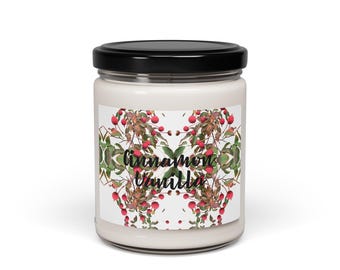 Scented Soy Candle - "Cinnamon Vanilla" - Abstract Japanese Kousa Dogwood Berry