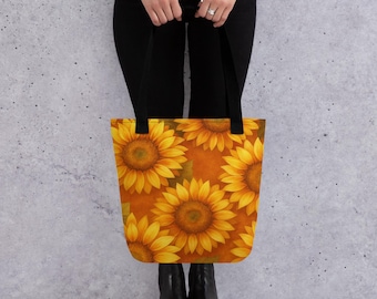 Happy Sunflower Tote Bag | Faith Inspired Gift | Farmhouse Floral shoulder Bag | Christian Gift for Her