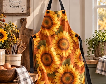 Sunflower Apron | Farmhouse Kitchen Apron | Floral Cooking Apron | Faith Inspired Gift for Her