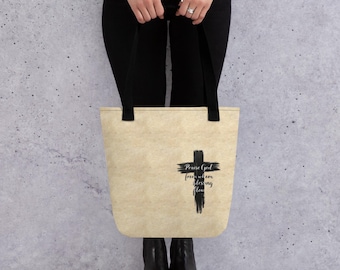 Rooted in Faith Tote Bag | Christian Cross Tote | Faith Inspired Bag | Unisex Scripture Gift | Everyday Carryall