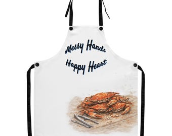 Happy Heart Crab Apron | Coastal Kitchen Apron | Beach House Cooking Apron | Nautical Gift | Fun Cooking Apron