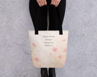 Meadow Blessing Tote Bag | Numbers 6:24-26 Scripture Tote | Christian Gift | Faith Inspired Floral Bag | Encouragement Gift