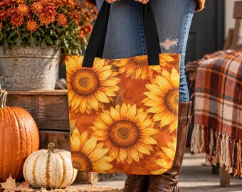 Happy Sunflower Tote Bag | Faith Inspired Gift | Farmhouse Floral shoulder Bag | Christian Gift for Her