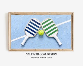 Cuadros de verano para TV, Cuadros de pickleball para TV, Pintura de palas y pickleball, Amantes del pickleball, Arte mural de deportes de resort, Decoración cottagecore