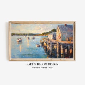 Quadro con cornice a tema costiero per TV Samsung / Dipinto di un porto del New England per TV Samsung / Decorazione murale nautica / Arredamento costiero di Cape Cod / Download digitale