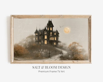 Haunted House Frame TV Art, Spooky Graveyard on Hill, Gothic Cottagecore , Dark Academia Décor, Haunted Mansion Dark Cottagecore Art for Tv