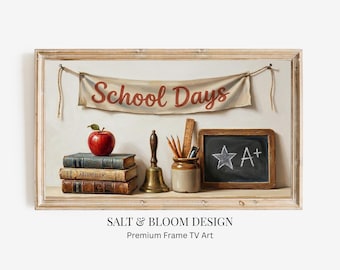 School Day Frame TV Art, Vintage School Art for TV, Back to School Classroom TV Art, Fall Autumn Frame Tv Art, Teacher's Apple Book Tv Art