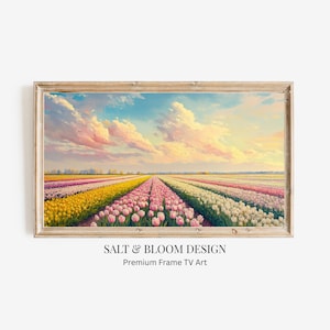 Spring Dutch Tulips Frame TV Art, Pink, Yellow, White Tulip Flower Fields, Floral Landscape for Samsung TV Art, Spring TV Screensaver
