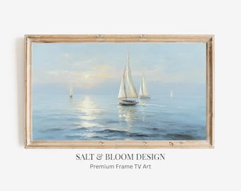 Cuadro decorativo para TV con diseño de regata de veleros, pintura al óleo de la costa de Cape Cod para Samsung, cuadro decorativo para TV con diseño náutico vintage de Nantucket en verano.