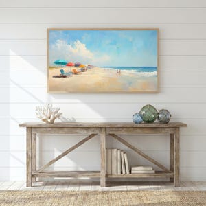Pastel coastal abstract Frame TV art inspired by Cape Cod and Nantucket interiors featuring muted beach tones, maximalist color layering, and sophisticated beachy wall decor aesthetic for Samsung Frame TV displays and modern coastal homes.