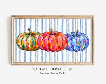 Colorful Pumpkin Frame TV Art, Fall TV Art of Pumpkin Frame TV Painting, Impasto Fall Art, Autumn Thanksgiving Halloween Cottagecorful Art
