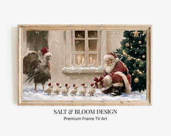 Arte para TV con marco de pavo de Acción de Gracias, arte para TV con marco de Navidad, familia de pavos de Papá Noel, arte para TV con marco de vacaciones, arte para TV de Acción de Gracias impresionista