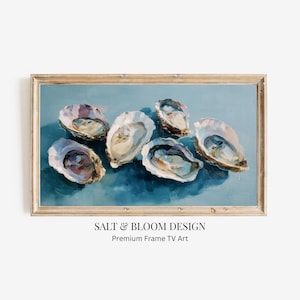 Coastal Oyster Frame TV Art, Blue Grandmillennial Seafood Ocean Beachhouse Art, Cape Cod Nantucket Grandmillennial Art for Samsung Frame TV