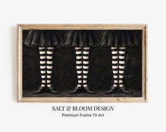 Halloween Frame TV Art, Witches Frame TV Art, Striped Stockings & Witch Shoes, Witchcore Décor, Girly Halloween, Gothic Cottagecore Painting