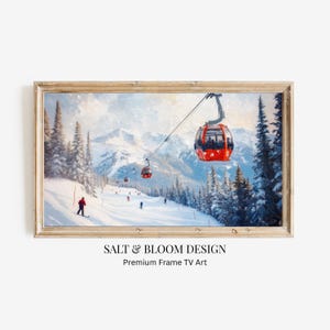 Arte para TV com moldura de inverno: Esqui, Teleférico abstrato em montanha alpina, Esquiadores, Après-ski, Paisagem de inverno nevada para Samsung Frame TV Art