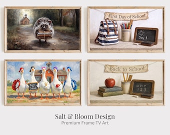 Paquete de arte para TV con marco para la vuelta al cole, arte infantil para el primer día de clases, gansos, erizos, escuela y colección de decoración para el aula del profesor.