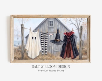 Ghost Laundry  Frame TV Art, Halloween Frame TV, Spooky Cottagecore, Whimsical Halloween Gothic Cottagecore Painting, Cute Ghost Tv Art