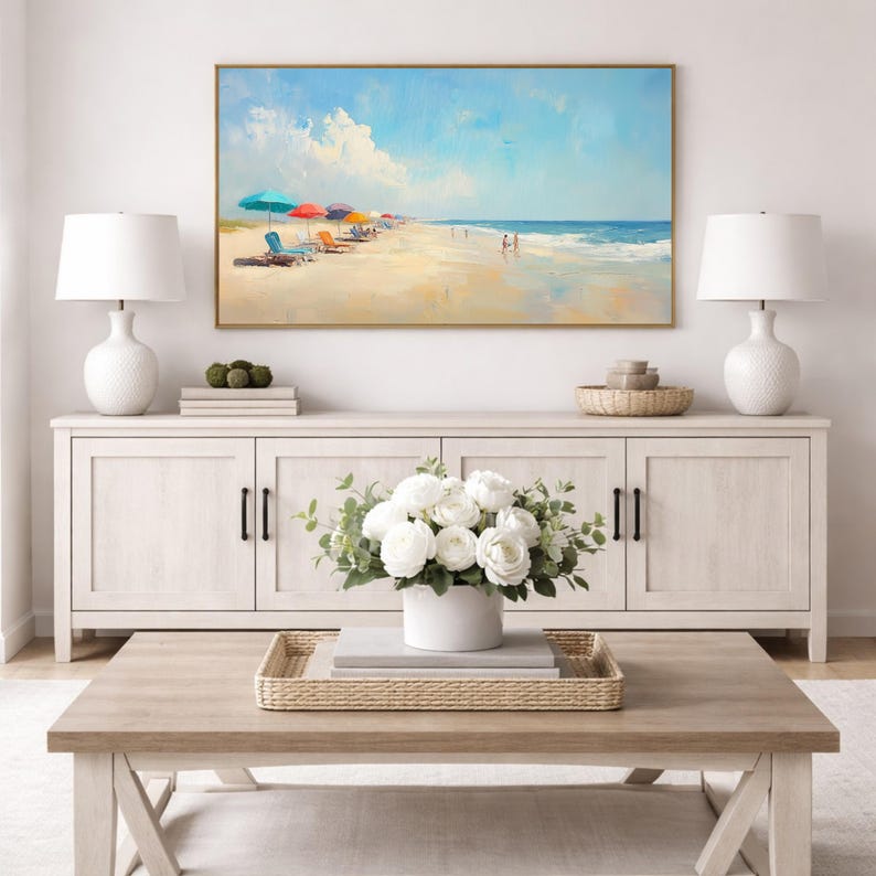 Pastel coastal abstract Frame TV art inspired by Cape Cod and Nantucket interiors featuring muted beach tones, maximalist color layering, and sophisticated beachy wall decor aesthetic for Samsung Frame TV displays and modern coastal homes.