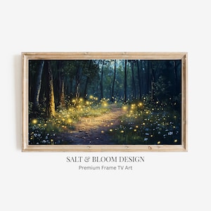 Summer Frame TV Art Forest Fireflies, Firefly Enchanted Forest Landscape TV Screensaver, Moody Summer Night Scene for Samsung Frame TV Art