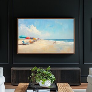 Pastel coastal abstract Frame TV art inspired by Cape Cod and Nantucket interiors featuring muted beach tones, maximalist color layering, and sophisticated beachy wall decor aesthetic for Samsung Frame TV displays and modern coastal homes.