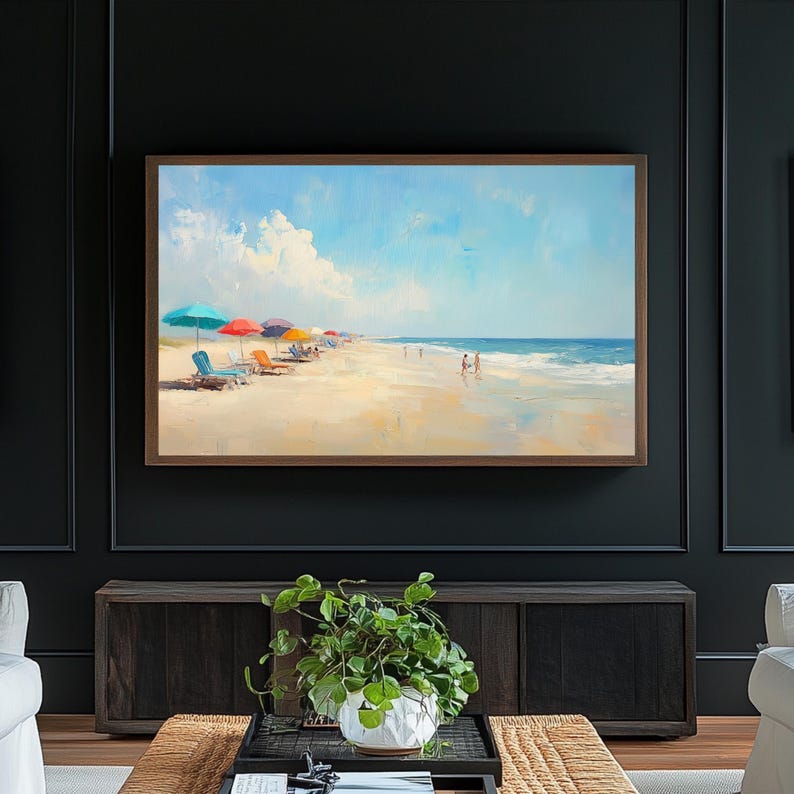 Pastel coastal abstract Frame TV art inspired by Cape Cod and Nantucket interiors featuring muted beach tones, maximalist color layering, and sophisticated beachy wall decor aesthetic for Samsung Frame TV displays and modern coastal homes.