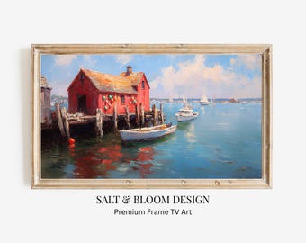 Marco de TV con diseño de boya de puerto de Nueva Inglaterra, descarga de pintura costera de Cape Cod para TV, decoración náutica de Nantucket, arte de velero para marco de Samsung