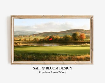 Cuadro decorativo de campo de golf otoñal para TV, obra de arte de golf de otoño, pintura de golf vintage para TV, decoración minimalista de club de campo para TV, cuadros decorativos para TV