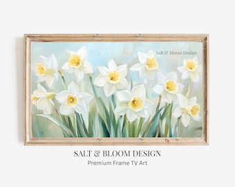 Frame TV Art Spring Flowers, Daffodil Painting Frame TV, White and Yellow Flowers TV Art, Botanical Wall Art for Samsung Frame Tv Art