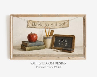 Arte para TV con marco de regreso a clases, pintura de pizarra vintage para aula hecha para Samsung Frame TV, protector de pantalla para Apple TV y Books TV, arte colorido para TV
