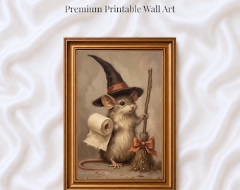 Cute Halloween Mouse Wall Art, Witch Mouse with Broom & Toilet Paper, Funny  Bathroom Décor, Funny Halloween Witch Painting, Guest Bathroom