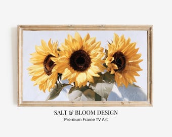 Sunflowers Frame TV Art, Light Blue Background Painting, Autumn Floral Décor, Thanksgiving Fall Cottagecore Artwork, Sunflower Décor TV Art