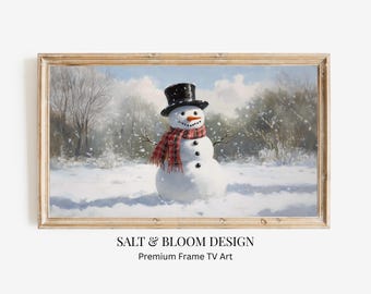 Winter Snowman Frame TV Art, Top Hat Snowman Painting for TV Art, Christmas Frame TV, Cozy Holiday Décor, Christmas Snowman Winter Frame Tv