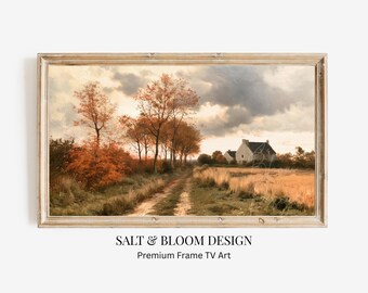 Fall Cottage Farm Frame TV Art, Autumn Frame TV Art, English Cottage Oil Painting, Rustic Farmhouse Thanksgiving Décor, Traditional Holiday