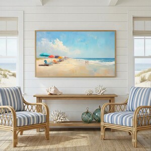 Pastel coastal abstract Frame TV art inspired by Cape Cod and Nantucket interiors featuring muted beach tones, maximalist color layering, and sophisticated beachy wall decor aesthetic for Samsung Frame TV displays and modern coastal homes.