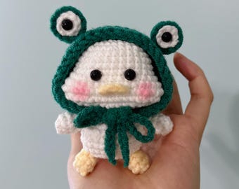 Jayjay the Quirky Duck in Frog Bonnet Plushie | Detachable Frog Hat Amigurumi