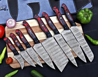 Handmade Damascus Steel Chef Set, Custom Kitchen Knifw Set for Gift, Chef gifts, Bar B Q Set, Gift for mother, gift for her, Christmas gift
