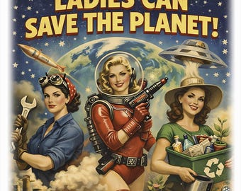 Vintage Feminist Art T-Shirt, Ladies Save The Planet, Retro Rosie Style