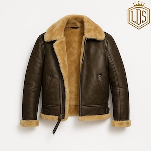 Men’s Brown Shearling Leather Jacket | Winter Aviator Pilot Jacket | Warm Sheepskin Bomber Coat