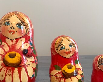 Russian Hand painted Nesting Dolls Wooden Home Decor 3 Piece Set