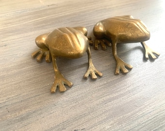 Vintage Brass Frog Statues Figurines Set