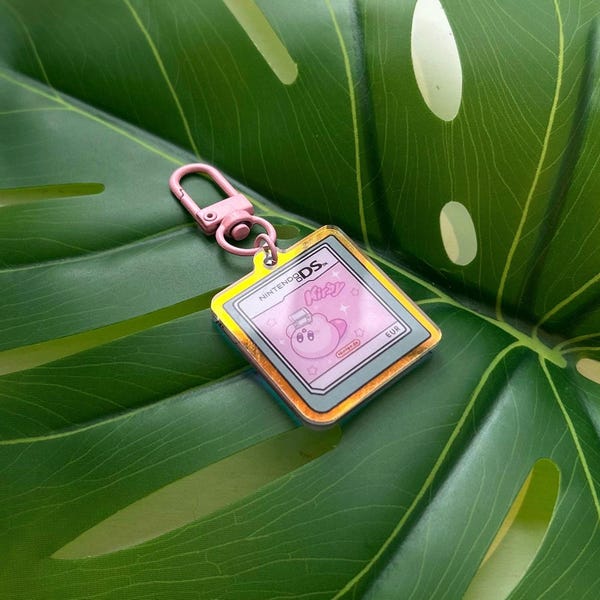 DS cart keyring - Kirby keychain phone charm fan art