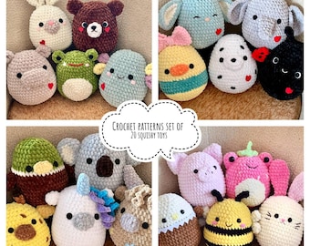 Crochet patterns set of 20 squishy toys Amigurumi squishy toys pattern bundle Cute easy patterns for beginners