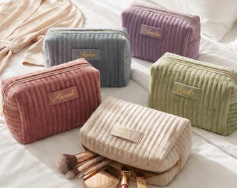 Velvet Makeup Bag Personalized, Custom Bridesmaid Gift, Elegant Travel Toiletry Bag, Birthday, Wedding Gift