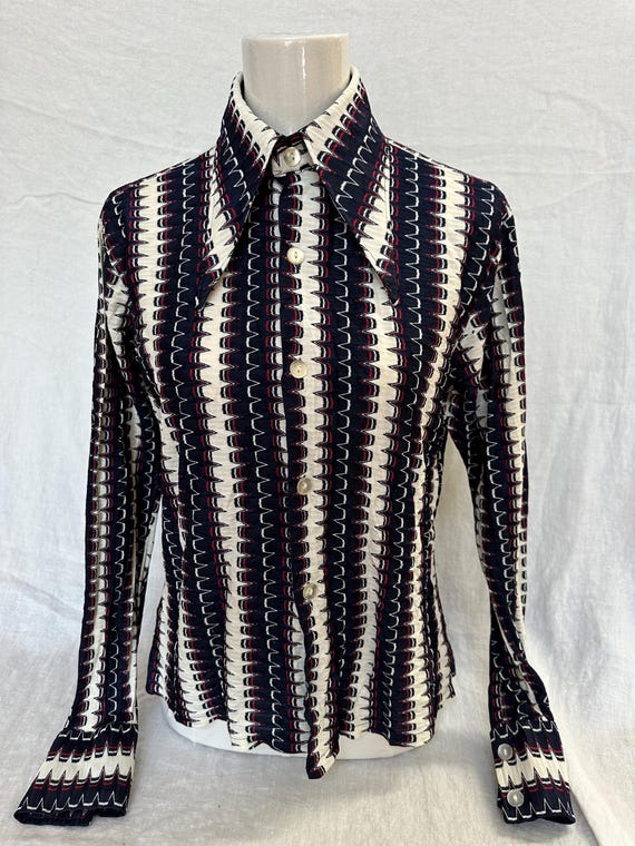 Groovy large pointy collared unisex button up syn… - image 1