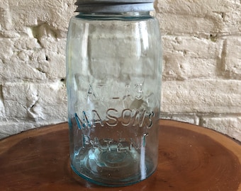 Vintage Atlas Patent Mason Jar -Blue - Zinc  Lid - Quart