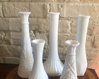 Vintage Milk Glass Vases - Set Of Five