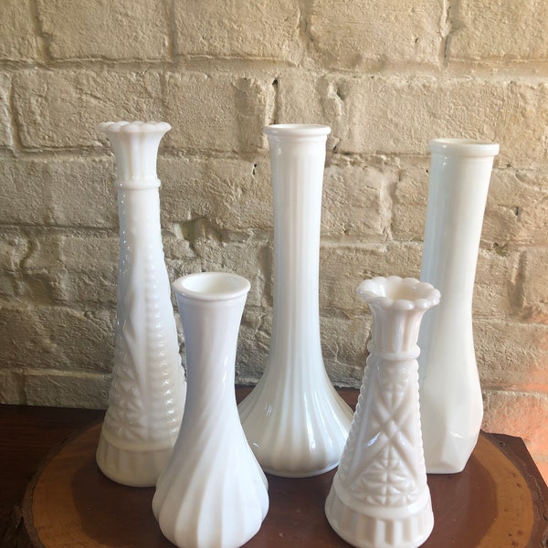 Vintage Milk Glass Vases - Set Of Five