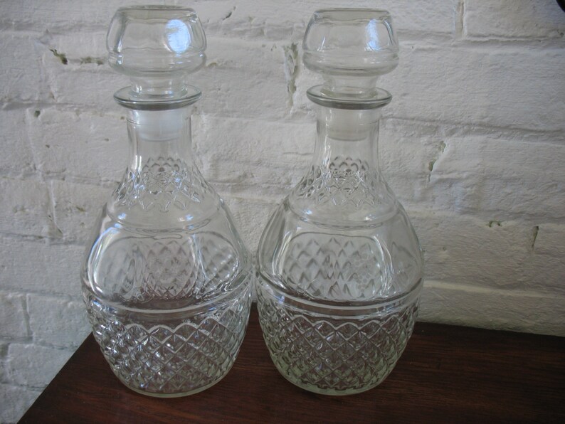 Vintage Etched Glass Decanters Crown and Grapes Etsy